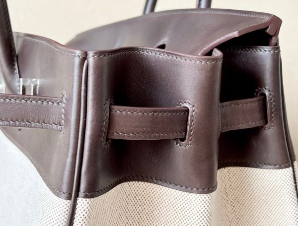 Birkin HSS 40 Barenia and Canvas in Ebene(46) Palladium hardware - Image 2