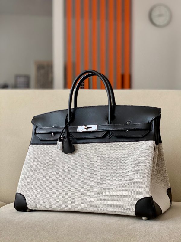Birkin HSS 40 Barenia and Canvas in Noir(89) Palladium hardware