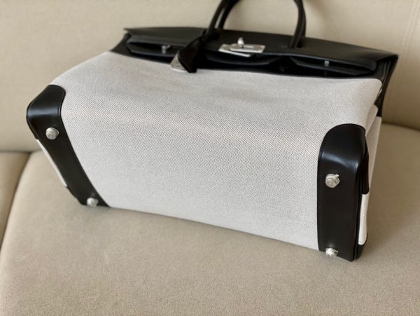 Birkin HSS 40 Barenia and Canvas in Noir(89) Palladium hardware - Image 2