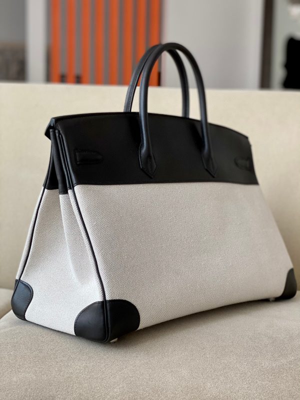 Birkin HSS 40 Barenia and Canvas in Noir(89) Palladium hardware - Image 3