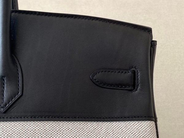 Birkin HSS 40 Barenia and Canvas in Noir(89) Palladium hardware - Image 4