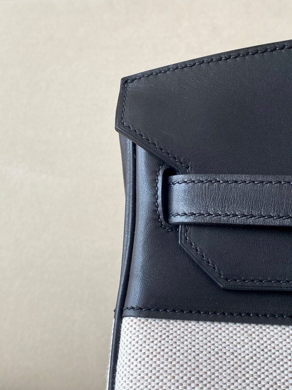 Birkin HSS 40 Barenia and Canvas in Noir(89) Palladium hardware - Image 5