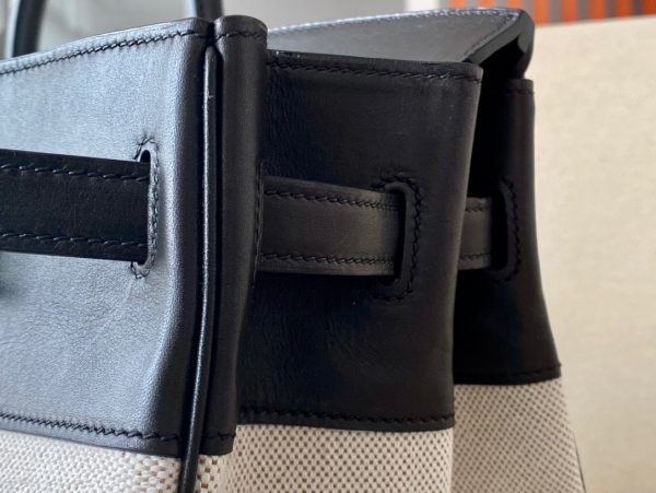 Birkin HSS 40 Barenia and Canvas in Noir(89) Palladium hardware - Image 6