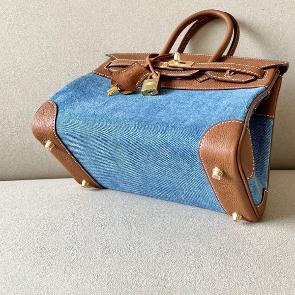 Birkin HSS 25 Togo and Canvas Gold(37) Gold Hardware - Image 3