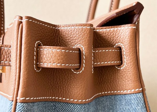 Birkin HSS 25 Togo and Canvas Gold(37) Gold Hardware - Image 7