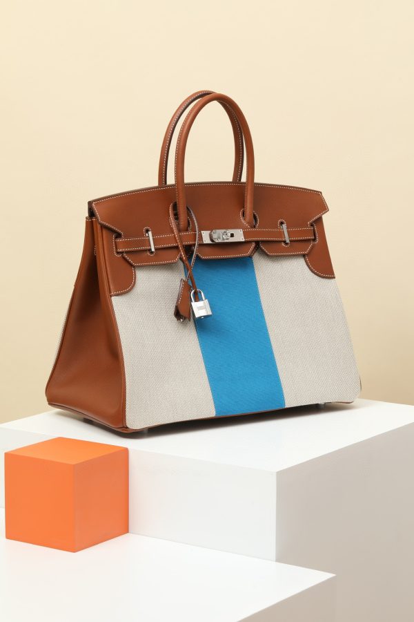 Birkin HSS 35 Barenia and Canvas Gold(37) Palladium Hardware - Image 2