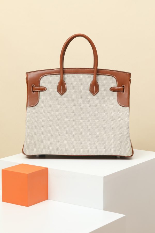 Birkin HSS 35 Barenia and Canvas Gold(37) Palladium Hardware - Image 3
