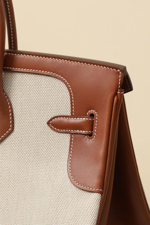 Birkin HSS 35 Barenia and Canvas Gold(37) Palladium Hardware - Image 5