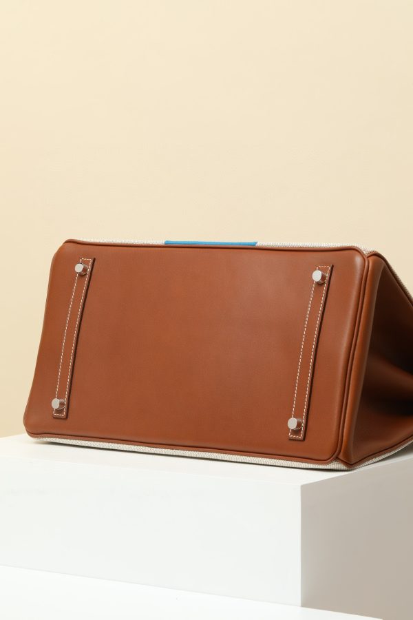 Birkin HSS 35 Barenia and Canvas Gold(37) Palladium Hardware - Image 6