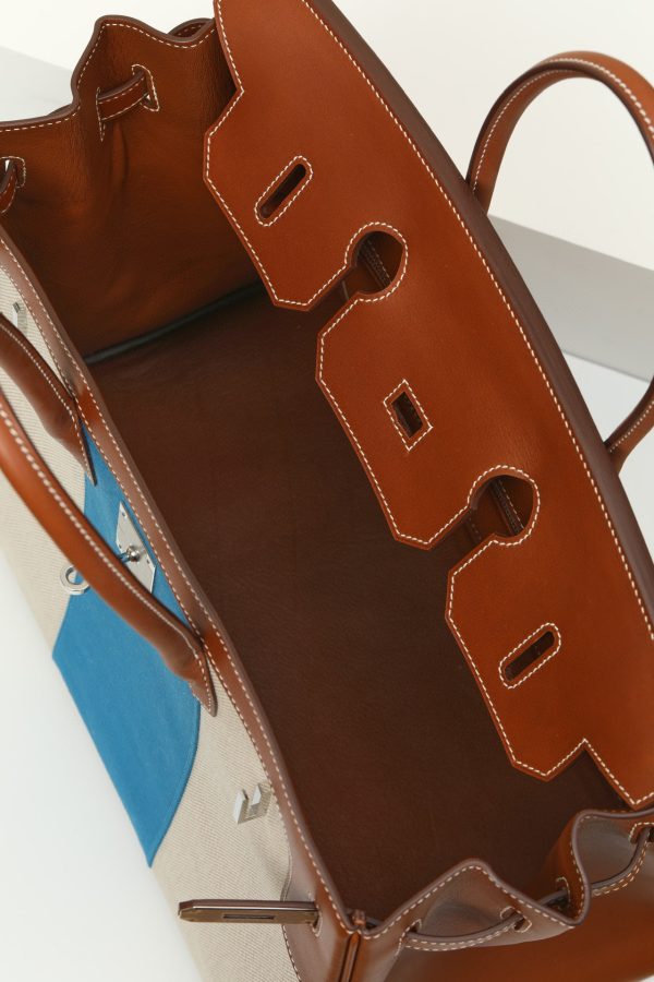 Birkin HSS 35 Barenia and Canvas Gold(37) Palladium Hardware - Image 7