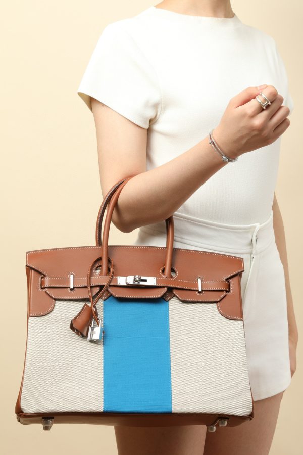 Birkin HSS 35 Barenia and Canvas Gold(37) Palladium Hardware - Image 8