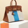 Birkin HSS 35 Barenia and Canvas Gold(37) Gold Hardware - Image 2