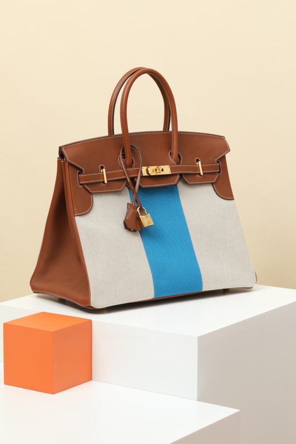 Birkin HSS 35 Barenia and Canvas Gold(37) Gold Hardware - Image 2
