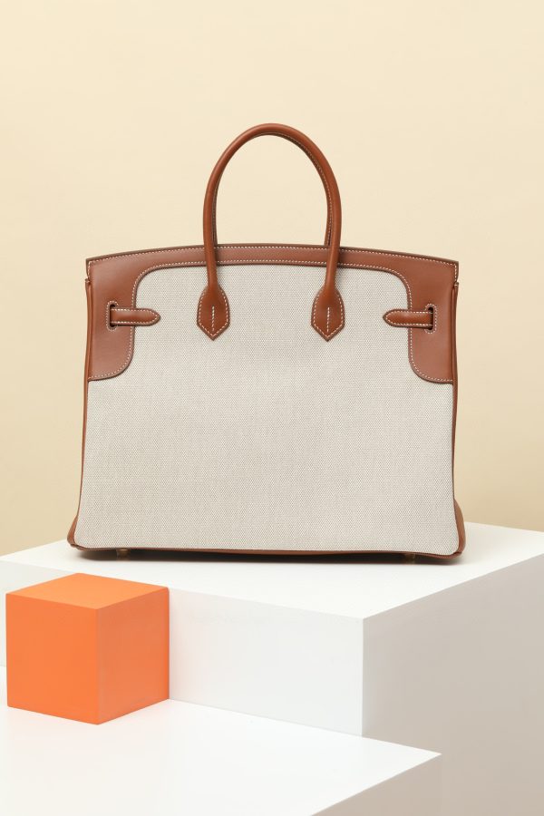 Birkin HSS 35 Barenia and Canvas Gold(37) Gold Hardware - Image 3