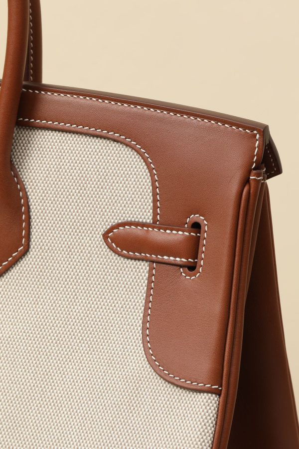 Birkin HSS 35 Barenia and Canvas Gold(37) Gold Hardware - Image 5
