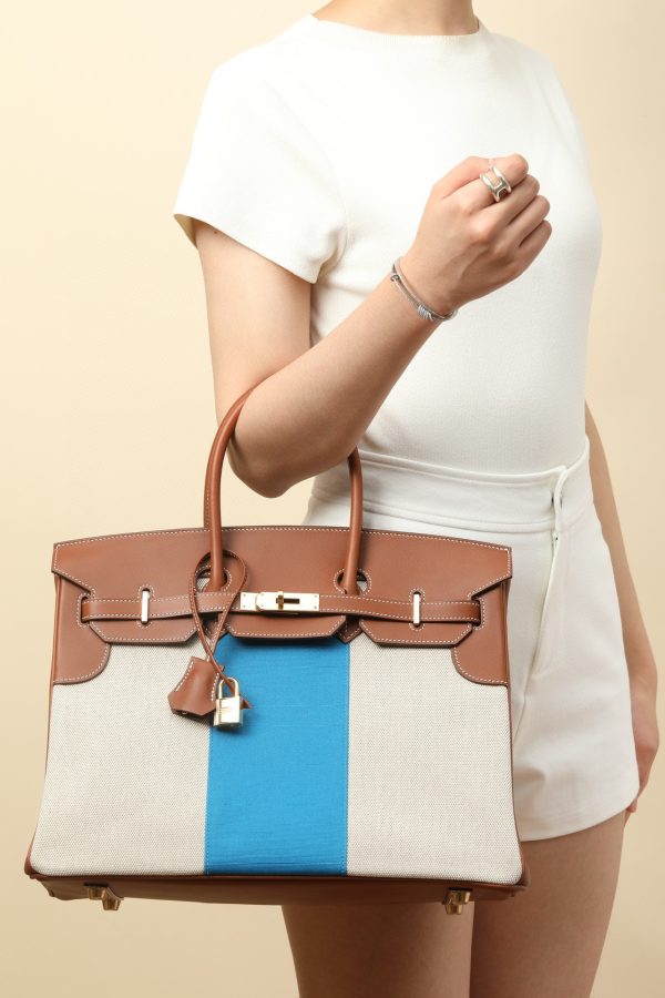 Birkin HSS 35 Barenia and Canvas Gold(37) Gold Hardware - Image 8