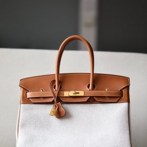 Birkin HSS 35 Barenia and Canvas in Gold(37) Gold hardware