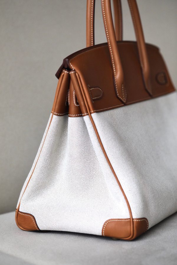 Birkin HSS 35 Barenia and Canvas in Gold(37) Gold hardware - Image 2