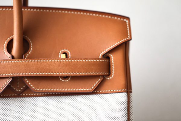 Birkin HSS 35 Barenia and Canvas in Gold(37) Gold hardware - Image 3