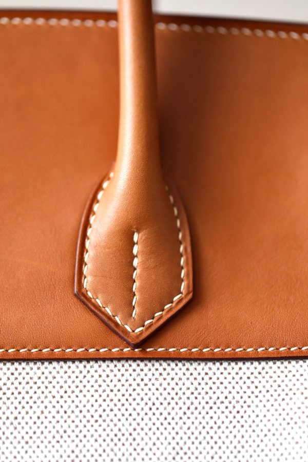 Birkin HSS 35 Barenia and Canvas in Gold(37) Gold hardware - Image 4