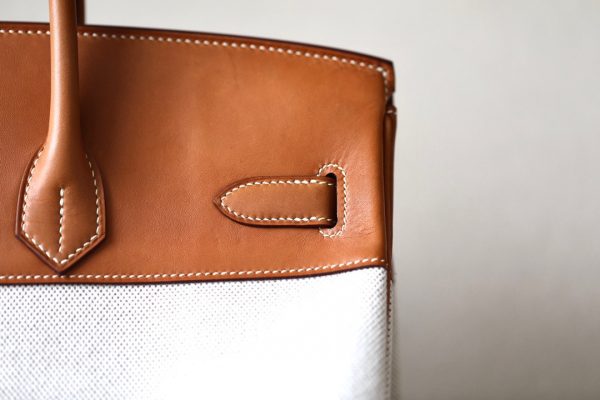 Birkin HSS 35 Barenia and Canvas in Gold(37) Gold hardware - Image 5