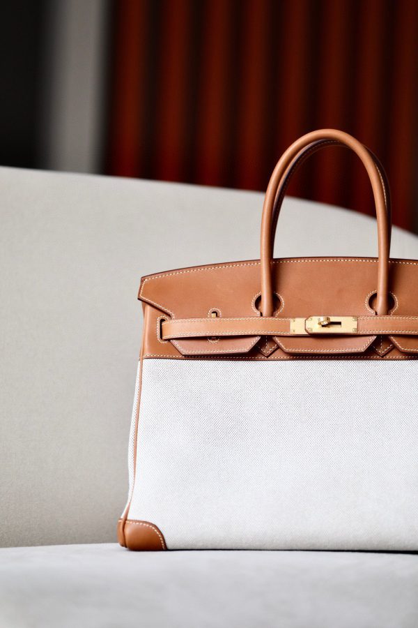 Birkin HSS 35 Barenia and Canvas in Gold(37) Gold hardware - Image 7
