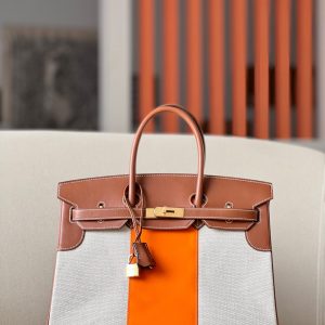 Birkin HSS 35 Barenia and Canvas in Gold(37) Gold hardware