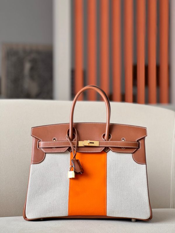 Birkin HSS 35 Barenia and Canvas in Gold(37) Gold hardware