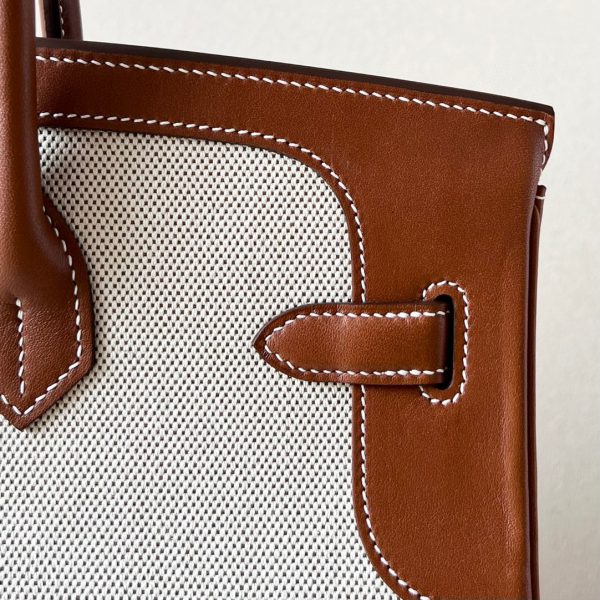 Birkin HSS 35 Barenia and Canvas in Gold(37) Gold hardware - Image 4