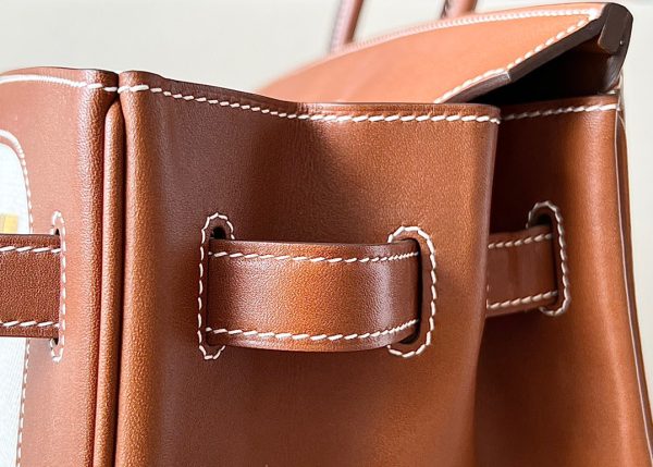 Birkin HSS 35 Barenia and Canvas in Gold(37) Gold hardware - Image 7