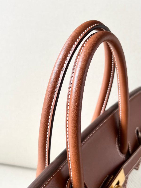 Birkin HSS 35 Barenia and Canvas in Gold(37) Gold hardware - Image 8