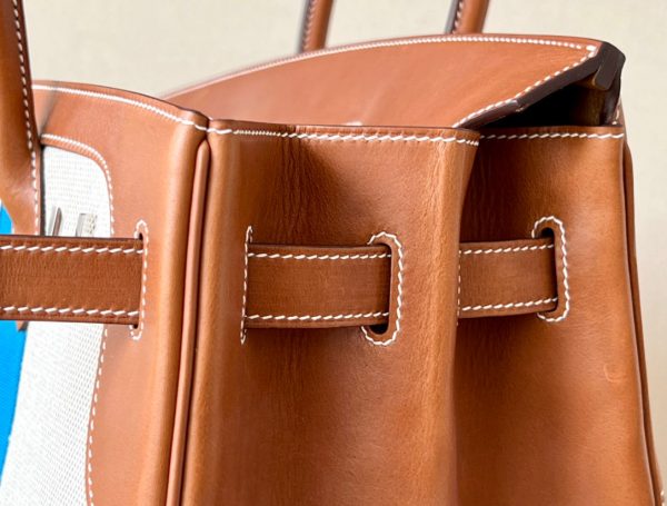 Birkin HSS 35 Barenia and Canvas in Gold(37) Palladium hardware - Image 2