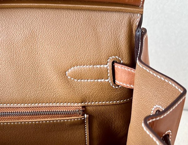 Birkin HSS 35 Barenia and Canvas in Gold(37) Palladium hardware - Image 3