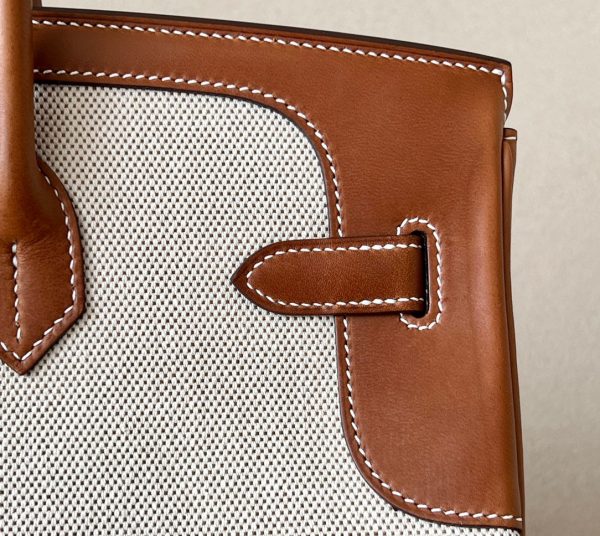 Birkin HSS 35 Barenia and Canvas in Gold(37) Palladium hardware - Image 5