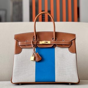 Birkin HSS 35 Barenia and Canvas in Gold(37) Gold hardware