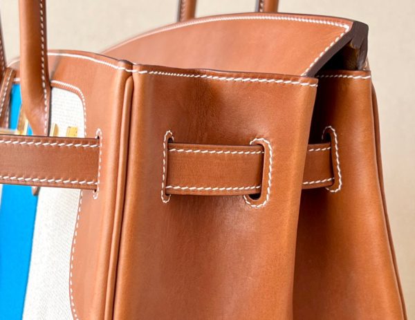 Birkin HSS 35 Barenia and Canvas in Gold(37) Gold hardware - Image 2