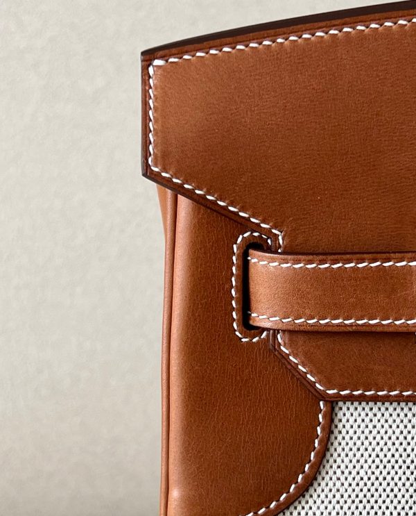 Birkin HSS 35 Barenia and Canvas in Gold(37) Gold hardware - Image 4
