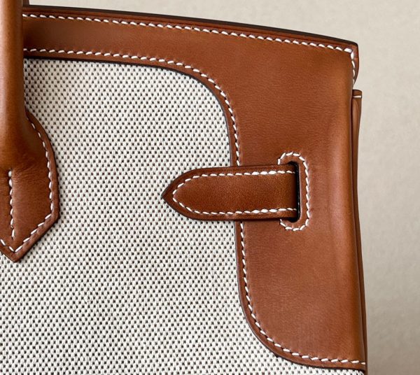 Birkin HSS 35 Barenia and Canvas in Gold(37) Gold hardware - Image 5