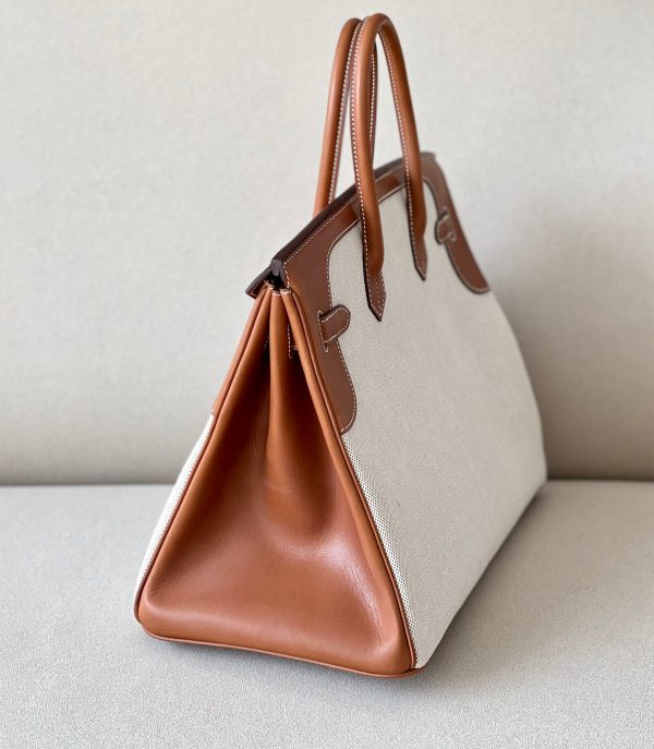 Birkin HSS 35 Barenia and Canvas in Gold(37) Gold hardware - Image 6