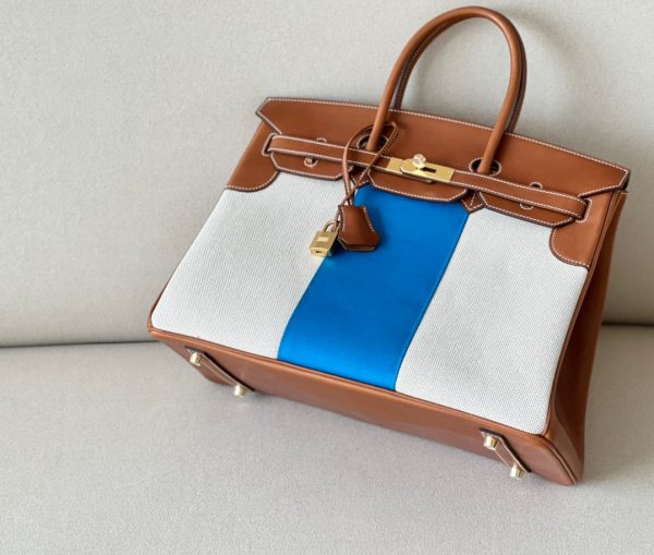 Birkin HSS 35 Barenia and Canvas in Gold(37) Gold hardware - Image 7