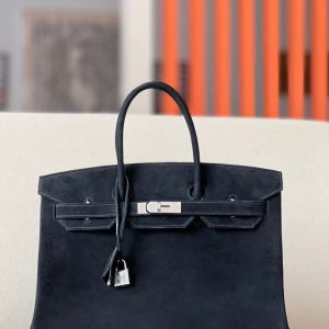 Birkin 35 Suede Noir(89) Palladium Hardware