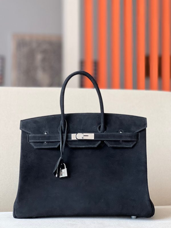 Birkin 35 Suede Noir(89) Palladium Hardware