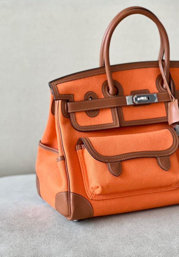 Birkin Cargo 35 Canvas and Swift Orange(93) and Gold(37) Palladium Hardware - Image 2
