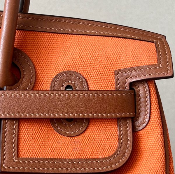 Birkin Cargo 35 Canvas and Swift Orange(93) and Gold(37) Palladium Hardware - Image 3