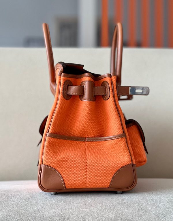 Birkin Cargo 35 Canvas and Swift Orange(93) and Gold(37) Palladium Hardware - Image 5