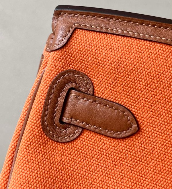 Birkin Cargo 35 Canvas and Swift Orange(93) and Gold(37) Palladium Hardware - Image 8