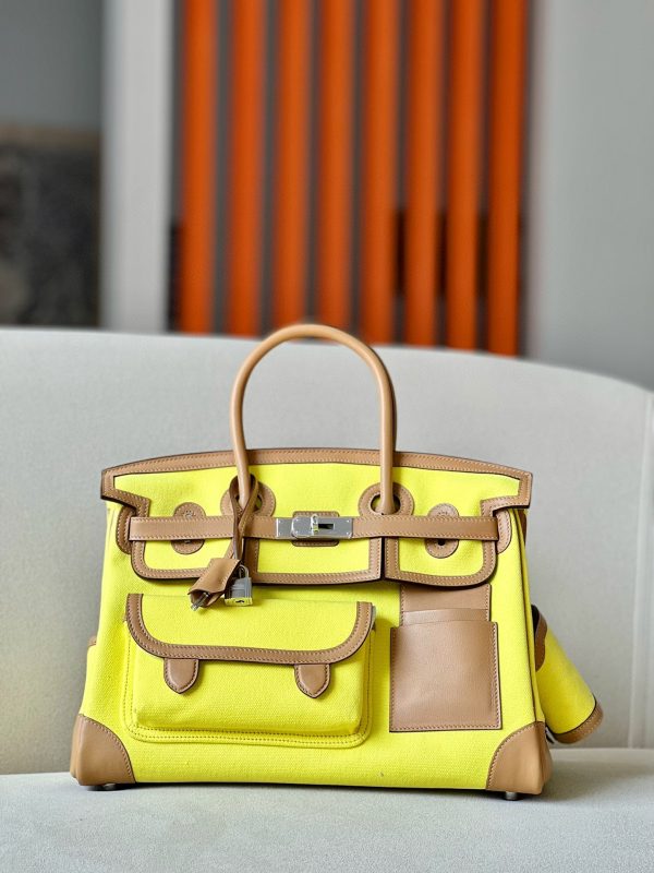 Birkin Cargo 35 Canvas and Swift Lime(9R) and Chai(0M) Palladium Hardware