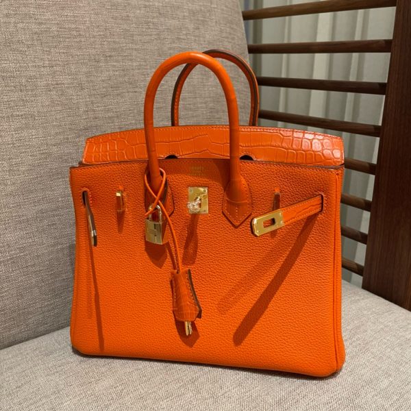 Birkin Touch ?30 Togo With Crocodile Orange (93) Gold Hardware - Image 4