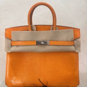 Birkin 25 Lizard Orange (93) Palladium Hardware