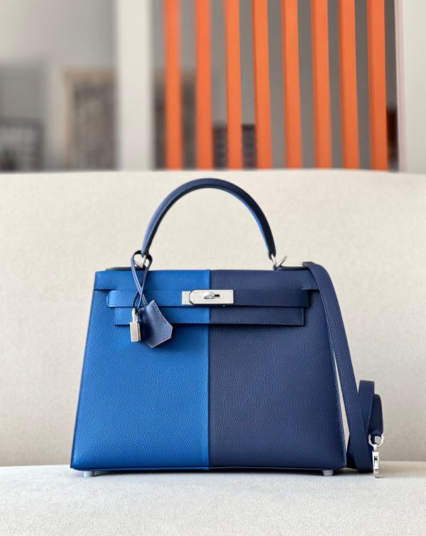 Kelly HSS 28 Epsom Bleu Saphir (73) and Bleu France (71) and Rouge Grenade(K1) Palladium Hardware